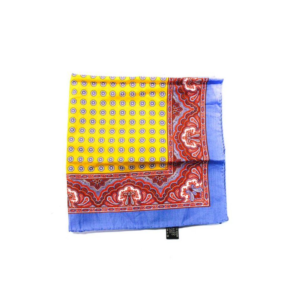 Etro Mens Paisley Mandala Print Woven Pocket Square Red Yellow Blue Cotton 16.5" - Picture 2 of 10